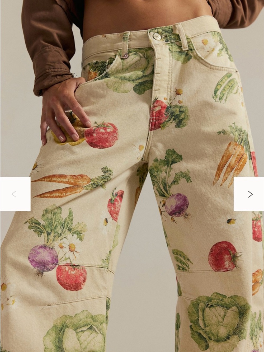 NWT Garden Veggie Free People - We The Free Good Luck Printed Barrel Jeans - 31